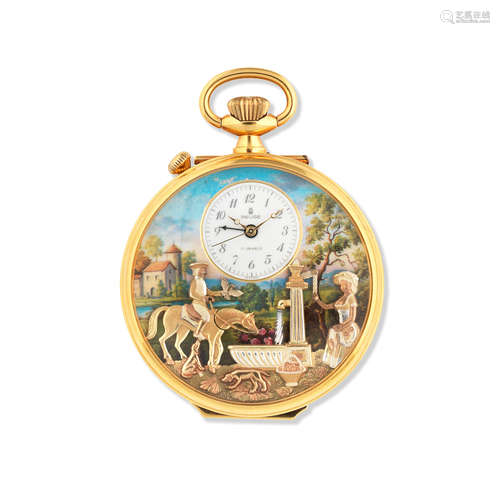 Sold 13th September 1988  Reuge. A gold plated keyless wind musical automaton open face pocket watch