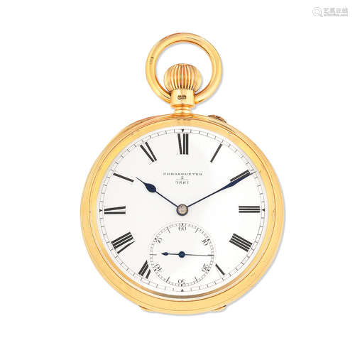 London Hallmark for 1909  M. W. Edwards, Norwich. An 18K gold keyless wind open face chronometer pocket watch