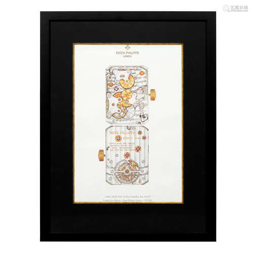 2003  A framed Limited Edition Patek Philippe lithograph depicting a caliber 28-20/222 from a 10 Day Tourbillon Ref:5101P