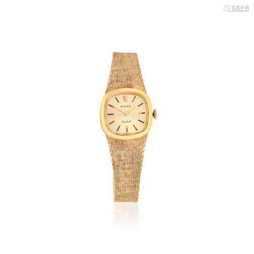 Orchid, Ref: 3358, Sold 9th November 1978  Rolex. A lady's 18K gold manual wind bracelet watch