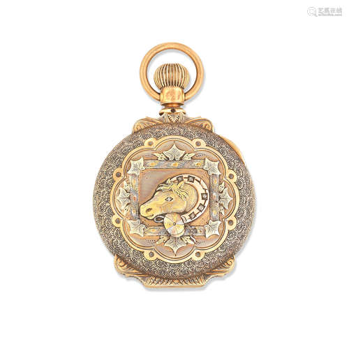 Circa 1890  New Columbus Time King. A 14K gold keyless wind full hunter pocket watch