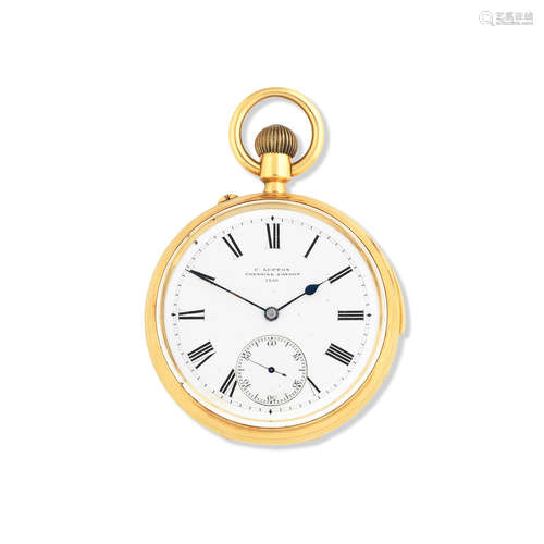 London Hallmark for 1882  Clifford Lupton, Cornhill, London. An 18K gold keyless wind quarter repeating open face pocket watch