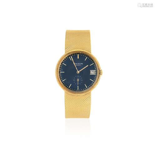 Calatrava, Ref: 3445/6, Sold 27th October 1969  Patek Philippe. An 18K gold automatic calendar bracelet watch