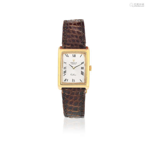 Cellini, Ref: 4103, Sold 22nd November 1983  Rolex. A lady's 18K gold manual wind rectangular wristwatch