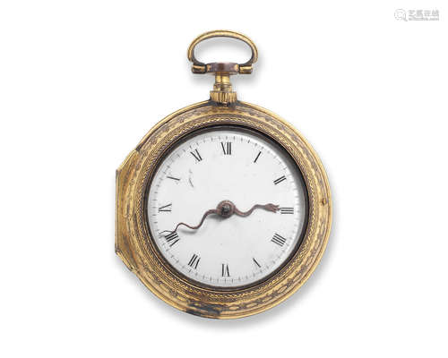 Circa 1740  Richard Finch, London. A gilt key wind repeating pair case pocket watch