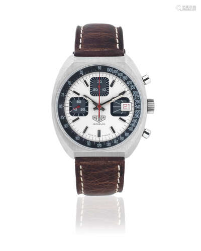 Circa 1970  Heuer. A stainless steel manual wind calendar chronograph wristwatch