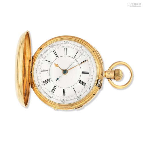 Birmingham Hallmark for 1899  An 18K gold keyless wind full hunter pocket watch with stop/start seconds