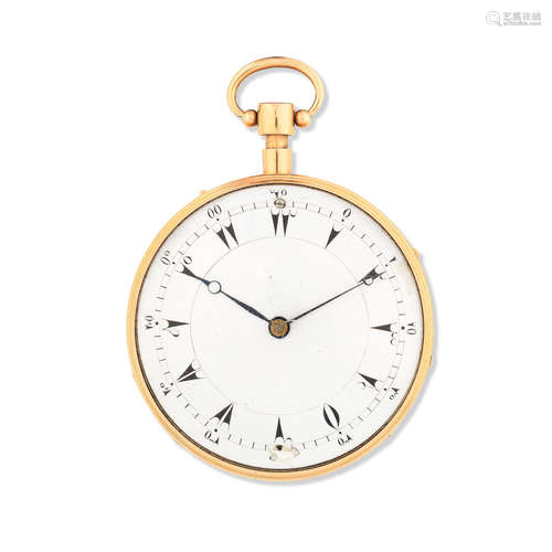 Circa 1850  An 18K gold key wind open face musical and repeating pocket watch for the Turkish market