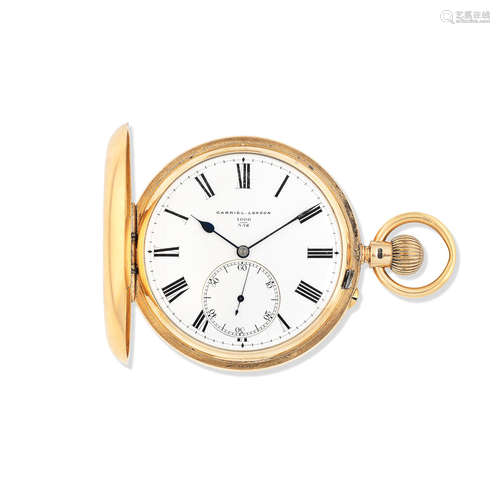 London Hallmark 1892  Gabriel, 27 Bishopsgate, St Within, London. An 18K gold keyless wind full hunter pocket watch