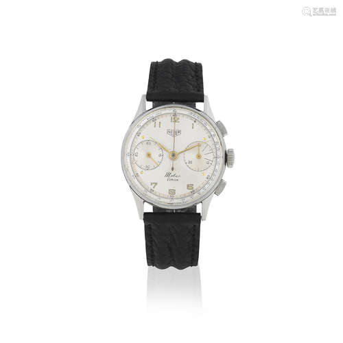 Circa 1950  Heuer. A stainless steel manual wind chronograph wristwatch retailed by Mobec Zurich