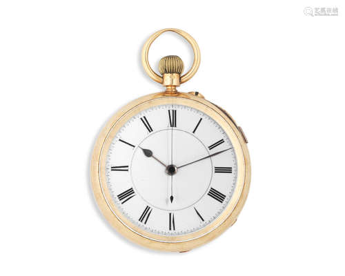 Chester Hallmark for 1891  John Ashworth & Co, Manchester. An 18K gold keyless wind open face pocket watch with stop/start seconds