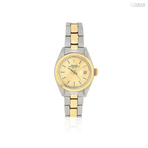 Date, Ref: 6917, Circa 1973  Rolex. A lady's stainless steel and gold automatic calendar bracelet watch