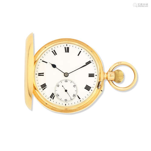 London Hallmark for 1905  An 18K gold keyless wind full hunter karousel pocket watch