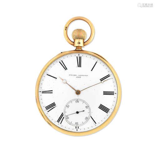 Circa 1870  Thomas Peake, 29 Queen Street, Golden Square, London. An 18K gold keyless wind open face pocket watch