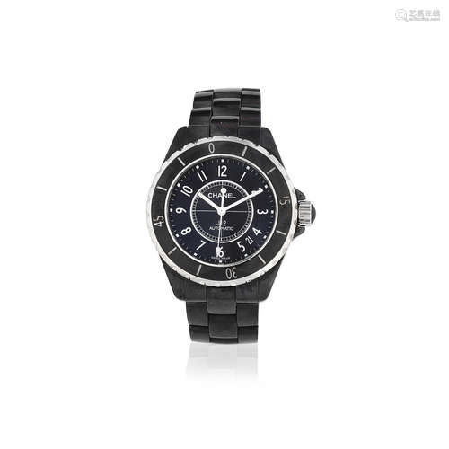 J12, Ref: H0685, Sold 4th February 2011  Chanel. A black ceramic and stainless steel automatic calendar bracelet watch