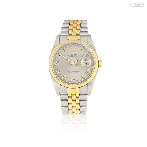 Datejust, Ref: 16233, Circa 1991  Rolex. A stainless steel and gold automatic calendar bracelet watch