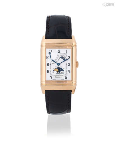 Reverso Night & Day Reserve de Marche, Ref: 270.2.63, Sold 19th December 2001  Jaeger-LeCoultre. An 18K rose gold manual wind reversible rectangular wristwatch with day and night indication, moon phase and power reserve