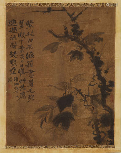 CHINESE ANCIENT SCROLL PAINTING OF FLOWER