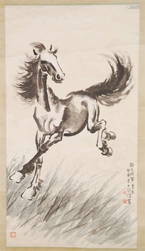 CHINESE SCROLL PAINTING OF HORSE