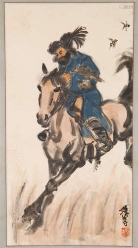 CHINESE SCROLL PAINTING OF HORSE MAN