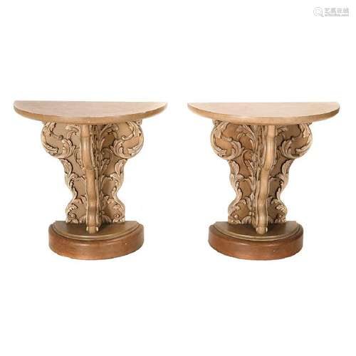 Hollywood Regency Pair of Painted Console Tables