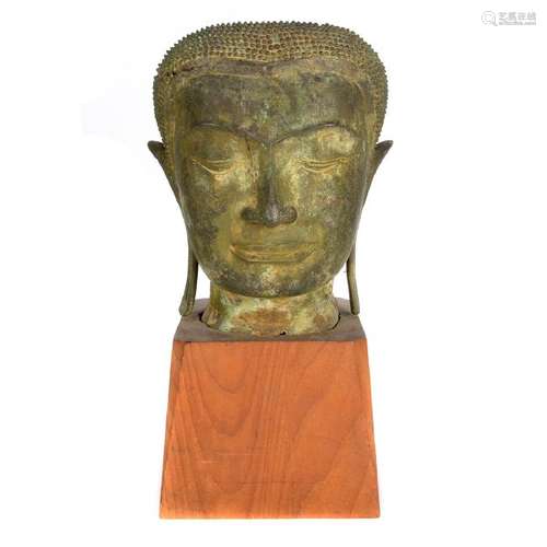 Cambodian Patinated Bronze Buddha Head