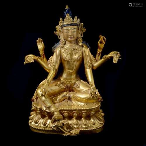 Sino-Tibetan Gilt-Bronze Bodhisattva