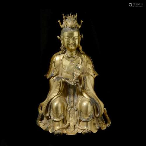 Gilt-Bronze Seated Bodhisattva with Mirror