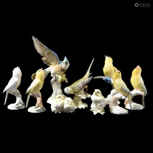 Nine Hutschenreuther Porcelain Bird Figurines