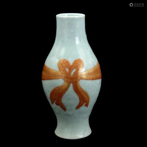 Chinese Carved Celadon Olive-Shaped Vase