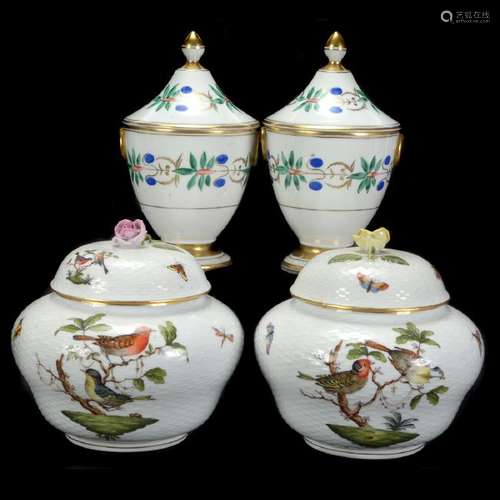 Pair of Herend Rothschild Porcelain Lidded Jars and a