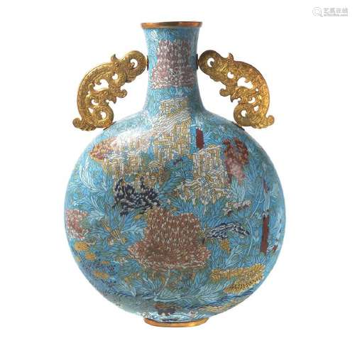 Chinese Polychrome Cloisonné Enamel Large Moon Flask