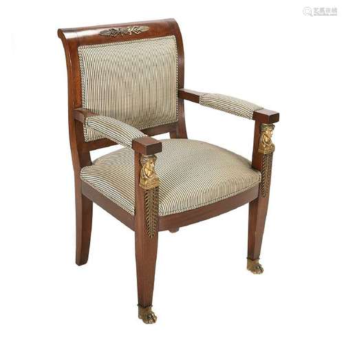 French Empire-Style Mahogany Chair with Bronze Mounts