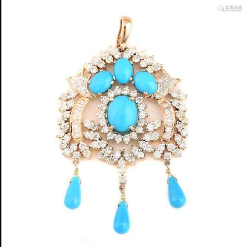 Turquoise, Diamond, 18k Yellow Gold Pendant Enhancer.