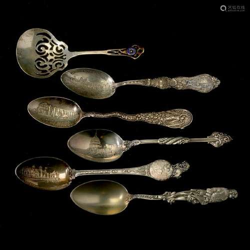 American Souvenir Spoons Collection, Mostly Sterling