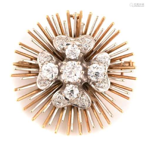 Diamond, 18k Gold Sunburst Pendant Brooch.