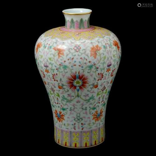 Chinese Famille Rose Enameled Meiping Vase