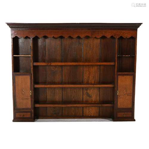 Colonial-Style Inlaid Oak and Stained Pine Plate Rack