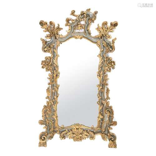 Baroque-Style Carved Parcel Gilt Wood Wall Mirror