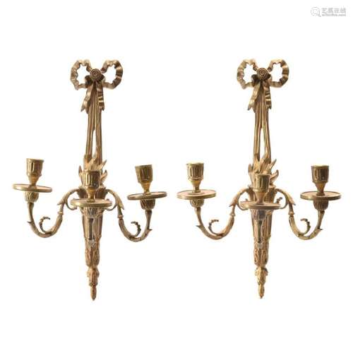 Pair of Louis XVI gilt bronze three light bras de