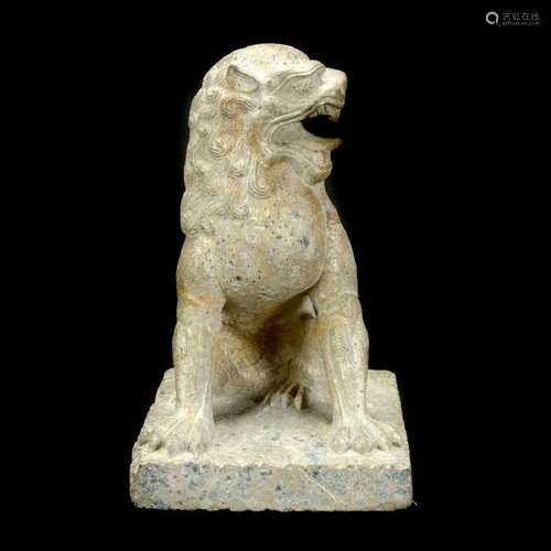 Chinese Tang Style Carved Stone Seated Lion