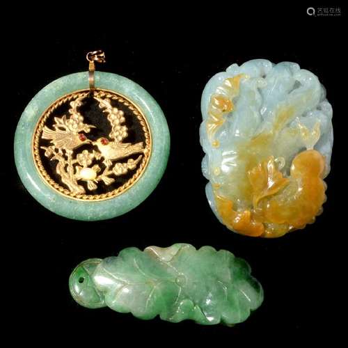 Group of Three Chinese Jadeite Pendants