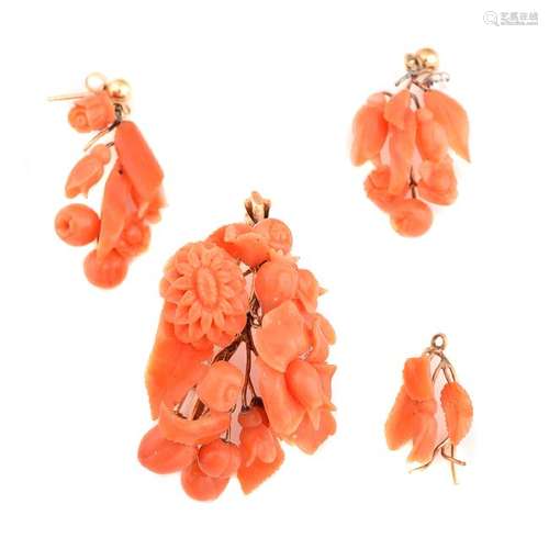 *Victorian Carved Coral Jewelry Suite.