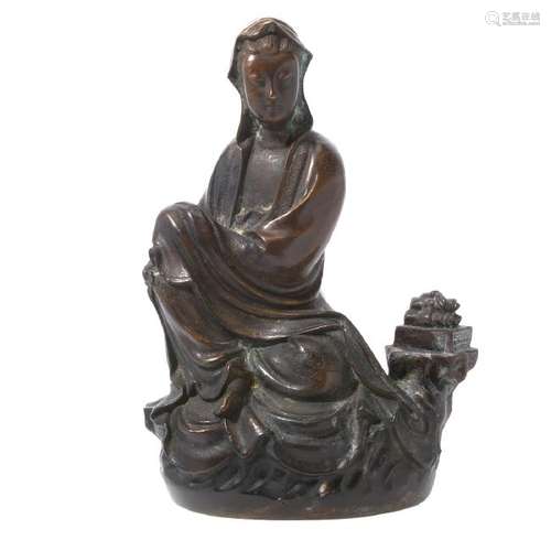 Chinese Patinated Bronze Seated Guanyin