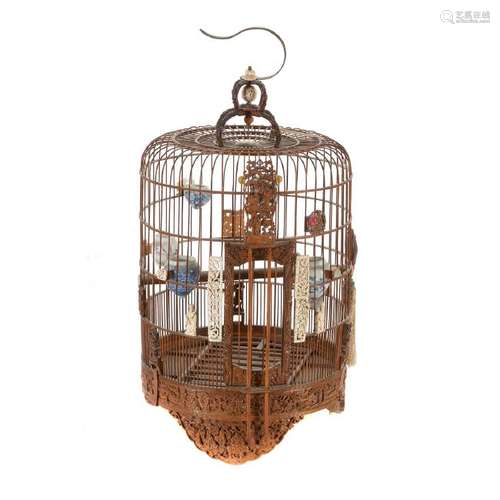 Large Chinese Carved Bamboo Bird Cage