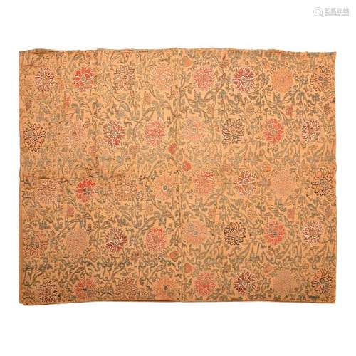 Chinese Tan-Ground Lotus Silk Brocade Large Panel