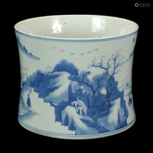 Chinese Blue and White Porcelain 'Figural' Brush Pot