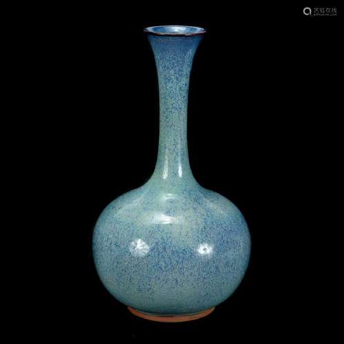 Large Chinese Junyao Pale Blue Glazed Bottle Vase