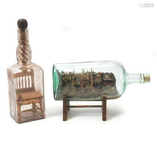 Rare Early American or English Puzzle Bottle with Gilt