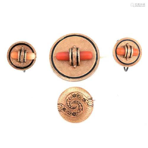 *Collection of Victorian Coral, Black Enamel, 14k